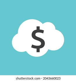 Nube con signo de dólar. Riqueza, sueño, inversión, finanzas, prosperidad y concepto de ideas. Diseño plano. Ilustración vectorial EPS 8, sin transparencia, sin gradientes