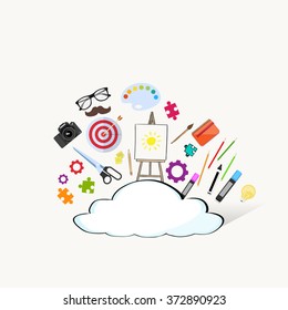 Cloud Doodle Hand Draw Sketch Concept Technology Internet Data Storage Vector Illustración