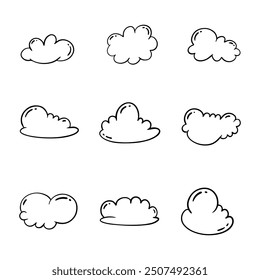 Icono de línea de doodle en la nube. Esquema dibujado a mano. Concepto ilustración aislada