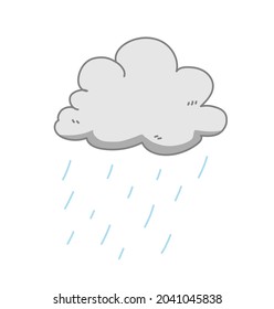 Cloud doodle with raindrops, cloudy weather forecast with precipitations. isolated on white background.