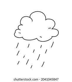 Cloud doodle with raindrops, cloudy weather forecast with precipitations. isolated on white background.