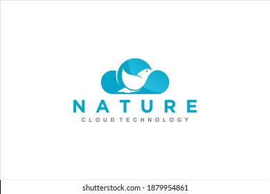 Cloud dove logo bird icon, internet business modern technology, animal bird symbol simple minimalist design.