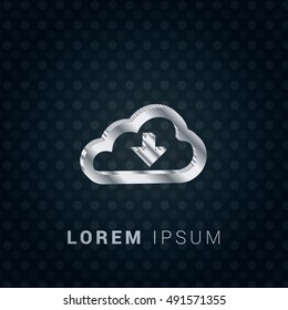 Cloud Download 3D silver/platinum metallic chromium precious Icon / Logo Design