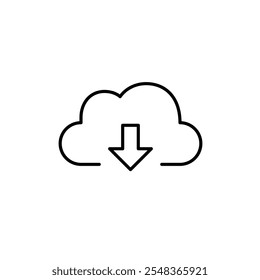 Nube y flechas de Descarga. Almacenamiento virtual de archivos. Icono de Vector perfecto de píxeles