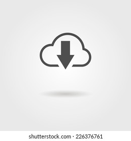 cloud download black icon with shadow. vector illustration