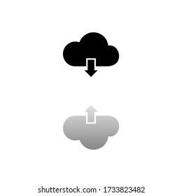 Cloud download. Black symbol on white background. Simple illustration. Flat Vector Icon. Mirror Reflection Shadow. Can be used in logo, web, mobile and UI UX project