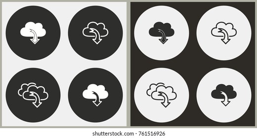 Cloud download - black and white vector icons. Round buttons for graphic and web design.