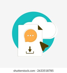 Cloud download of chat message file with online communication archive, secure data storage, privacy protection and cloud backup. Minimal flat style vector illustration