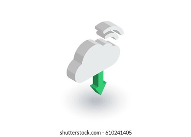 Cloud download, computer technology isometric flat icon. 3d vector colorful illustration. Pictogram isolated on white background