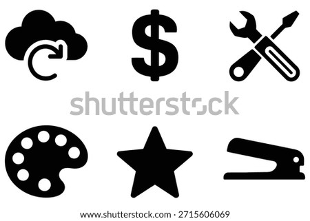 Cloud download dollar sign tools palette star stapler