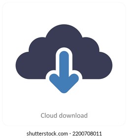 Cloud Download And Down Arrow icon concept