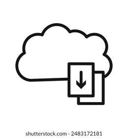 Icono de archivo de Descarga en la nube Vector de arte de línea negra