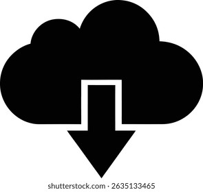 Cloud Download Gefüllte Silhouette Vektorsymbol für digitale Inhalte