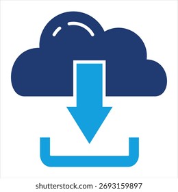 Cloud Download Flat Blue Icon Vector Illustration