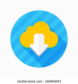 Cloud download flat icon with long shadow on blue circle background , vector illustration , eps10