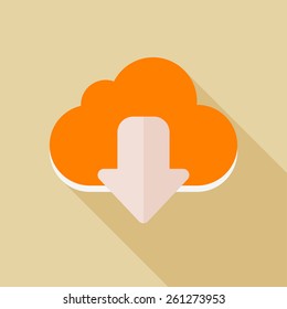 Cloud download flat icon with long shadow on color background , vector illustration , eps10