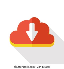 cloud download flat icon with long shadow