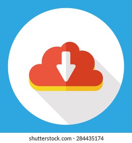cloud download flat icon with long shadow