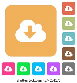 Cloud download flat icons on rounded square vivid color backgrounds.