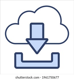 cloud download flat line icon modern illustration