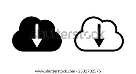 cloud download icon with arrow down symbol, Cloud computing icon. download vector glyph flat icon.  Download cloud computing outline and filled vector sign. Download symbol.