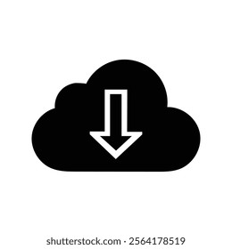 Cloud download icon. Download cloud arrow vector. Download cloud computing filled vector sign. Download symbol.