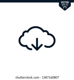Cloud Download icon collection in outlined or line art style, editable stroke vector