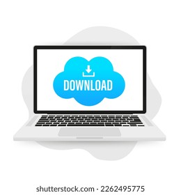 Cloud Download icon - the concept of computer communication on a laptop. Web design elements. Save cloud icon push button for UI UX, website, mobile application. Vector illustration