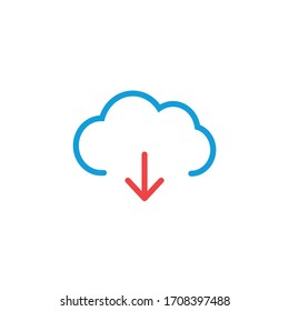 Cloud-Download-Symbol. Download-Icon, digitale Cloud mit Pfeil, Musik, Video-Upload, Medienanwendung, Telefon, Computer. Stockillustration für Vektorillustrationen einzeln auf weißem Hintergrund.
