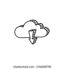 Das Cloud-Download-Symbol im Doodle-Stil. Vektorgrafik auf weißem Hintergrund.