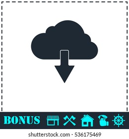 Cloud download icon flat. Simple vector symbol and bonus icon