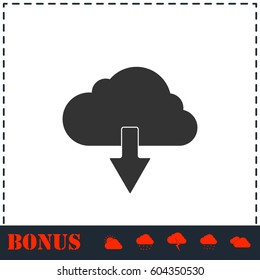 Cloud download icon flat. Simple vector symbol and bonus icon