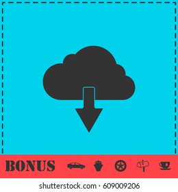 Cloud download icon flat. Simple vector symbol and bonus icon