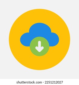 Icono de descarga en nube en estilo plano sobre elementos esenciales, uso para presentación de aplicaciones móviles en sitios web