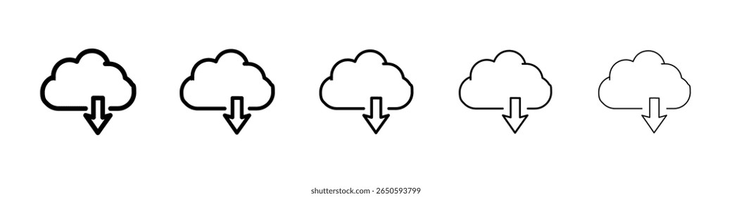 Ícone de download na nuvem conjunto gráfico. estilo de linha de traçado moderno