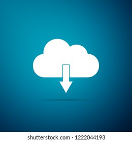 Cloud download icon isolated on blue background. Flat design. Vector Illustration
