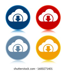 Cloud download icon isolated on trendy flat round buttons set reflected illustration design