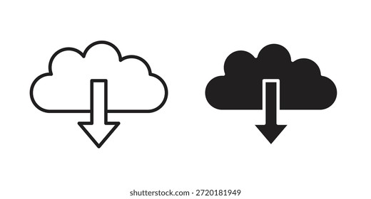 Icono de Descarga de la nube en diseño de línea. Sencillo Vector de iconos