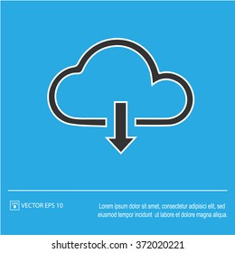 Cloud download icon on blue background. Download symbol. Vector illustration EPS 10.