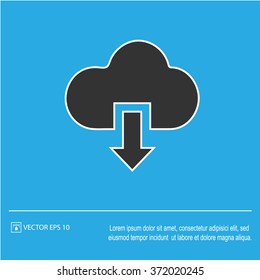 Cloud download icon on blue background. Download symbol. Vector illustration EPS 10.