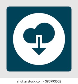 Cloud Download icon, on white circle background surrounded by blue
