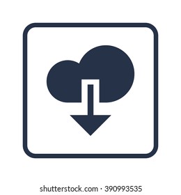 Cloud Download icon, on white background, rounded rectangle border, blue outline