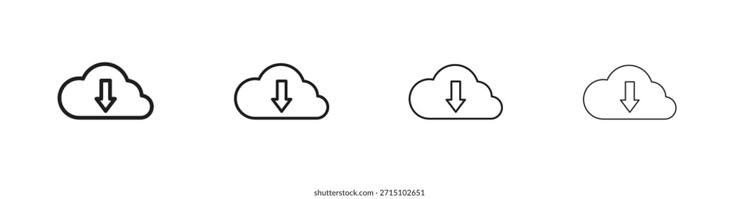 Symbolsatz für Cloud-Download. Eine Sammlung von einfachen schwarzen dünnen Strichen Symbole