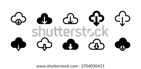 Cloud Download Icon Set Line and Solid style for Data Retrieval