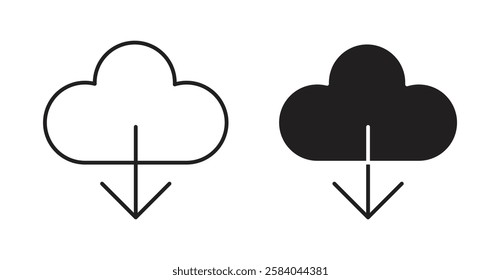 Cloud download icon set in thin line. vector illustrations for web