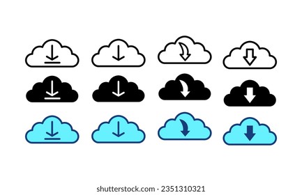 Cloud download icon. Upload download cloud arrow. Line and flat color style. Download cloud computing outline and filled vector sign. Download symbol.lisolated on white background,icon set.