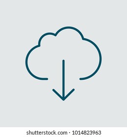 Cloud download icon vector illustration. Linear symbol with thin outline. The thickness is edited. Minimalist style.