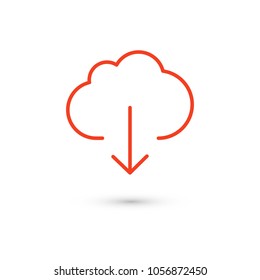 Cloud download icon vector illustration. Linear symbol with thin outline. The thickness is edited. Minimalist style.