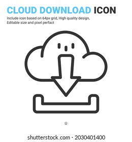 Vector de icono de descarga en nube con estilo de contorno aislado en fondo blanco. Ilustración vectorial descargando el concepto de icono de símbolo de signo para TI digital, logotipo, industria, tecnología, aplicaciones, web y proyecto