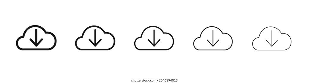 Cloud download icon vector outline set illustration sign